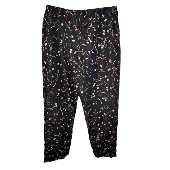 Burns Pants - Burns Embroidered Black Silk Ankle Pants Womens 8 Pink Floral Botanical Luxury